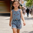 thumbnail image 5 of EnJoCho Teen Kids Girls Summer Clothes Denim Cam𝗂sole Top + Raw Hem Ripped Jeans Shorts 2PCS Outfits Trendy Crop Tank Tops Short Set Preschool Girls Matching Shirt and Shorts Set, 5 of 5