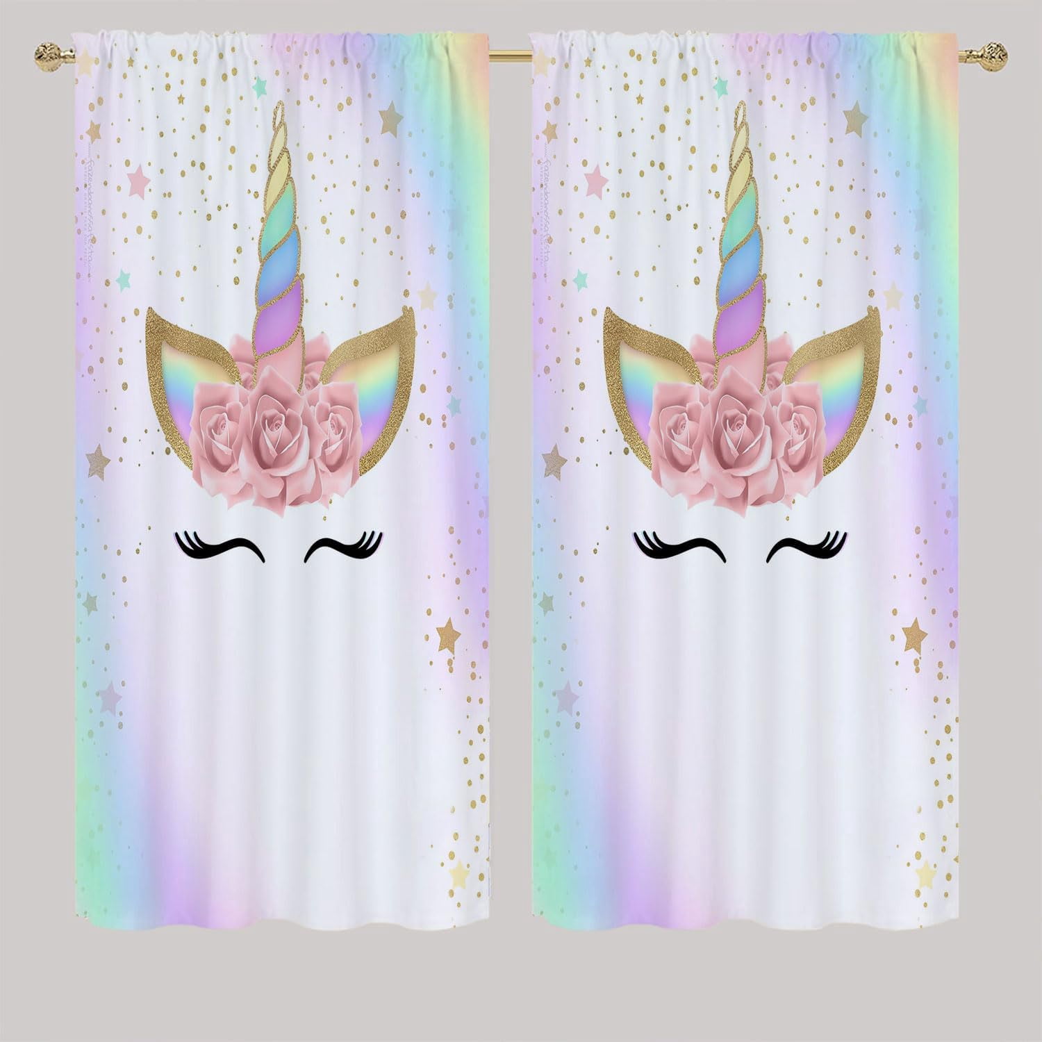 Rainbow Flower Unicorn Blackout Curtains for Kid Girls Boys Bedroom, Fantasy Cute Art Cartoon Rod Pocket Window Drapes for Bedroom Living Room, W42 x L63 Inch