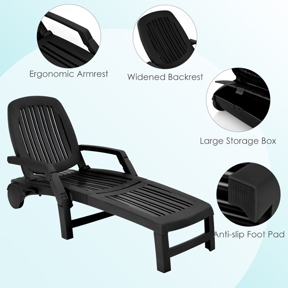 Aimee Lii Adjustable Patio Sun Lounger with Weather Resistant Wheels, Patio Loungers, Black Aimee Lii Adjustable Patio Sun Lounger with Weather Resistant Wheels, Patio Loungers, Black
