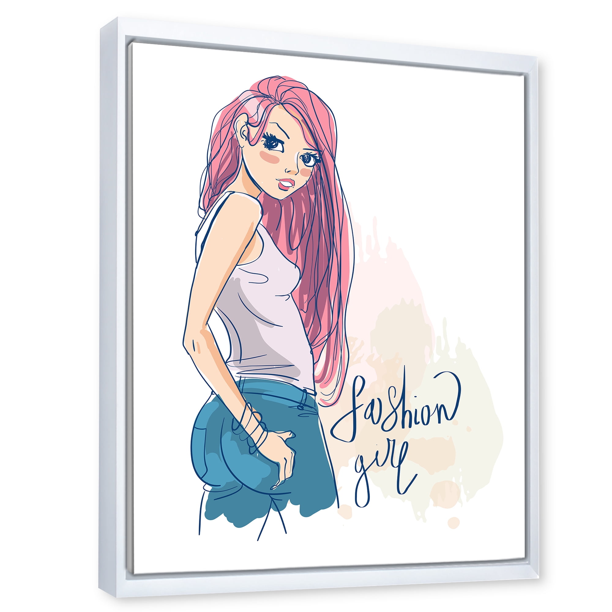 Designart 'Trendy Fashion Woman I' Children's Art Framed Canvas Wall Art Print