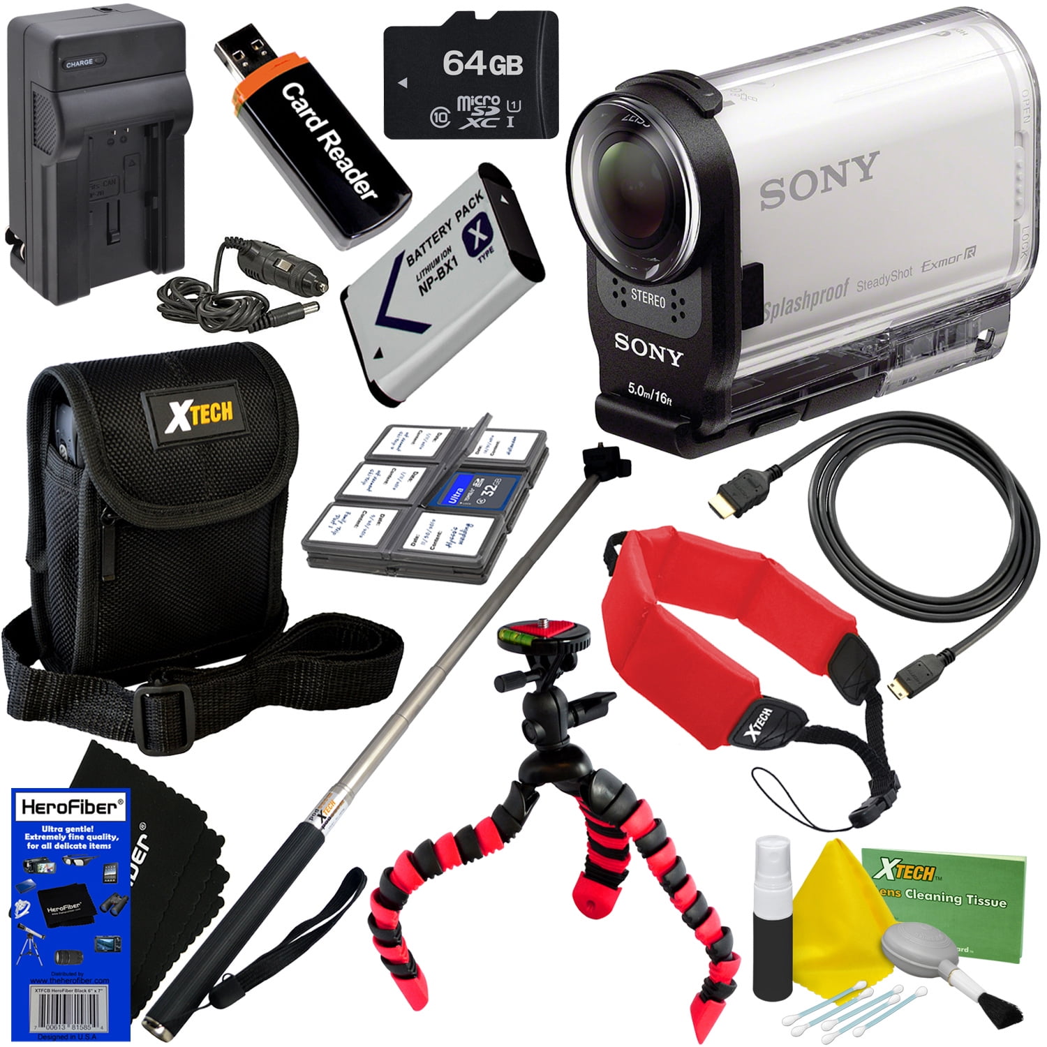 Sony HDR-AS200V Full HD Action Cam with Wi-Fi, GPS & Ultra-Wide 170° + NP-BX1 & AC/DC Charger + 10pc Deluxe Kit w/ HeroFiber Cloth - Walmart.com