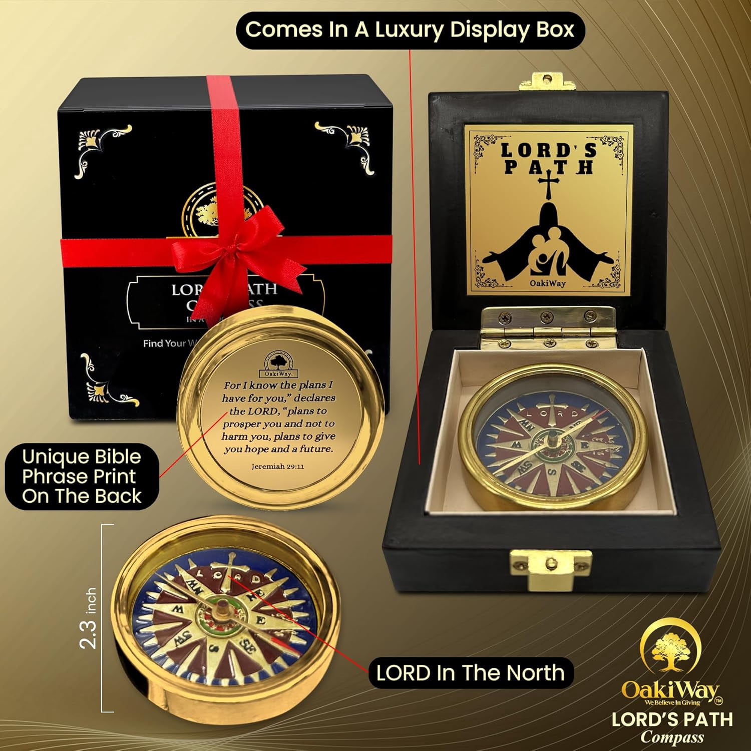 OakiWay God’s Path Compass – Brass Nautical Keepsake for Confirmation, Baptism or Graduation – Christian Gift for Men (Greeting Card Included)
