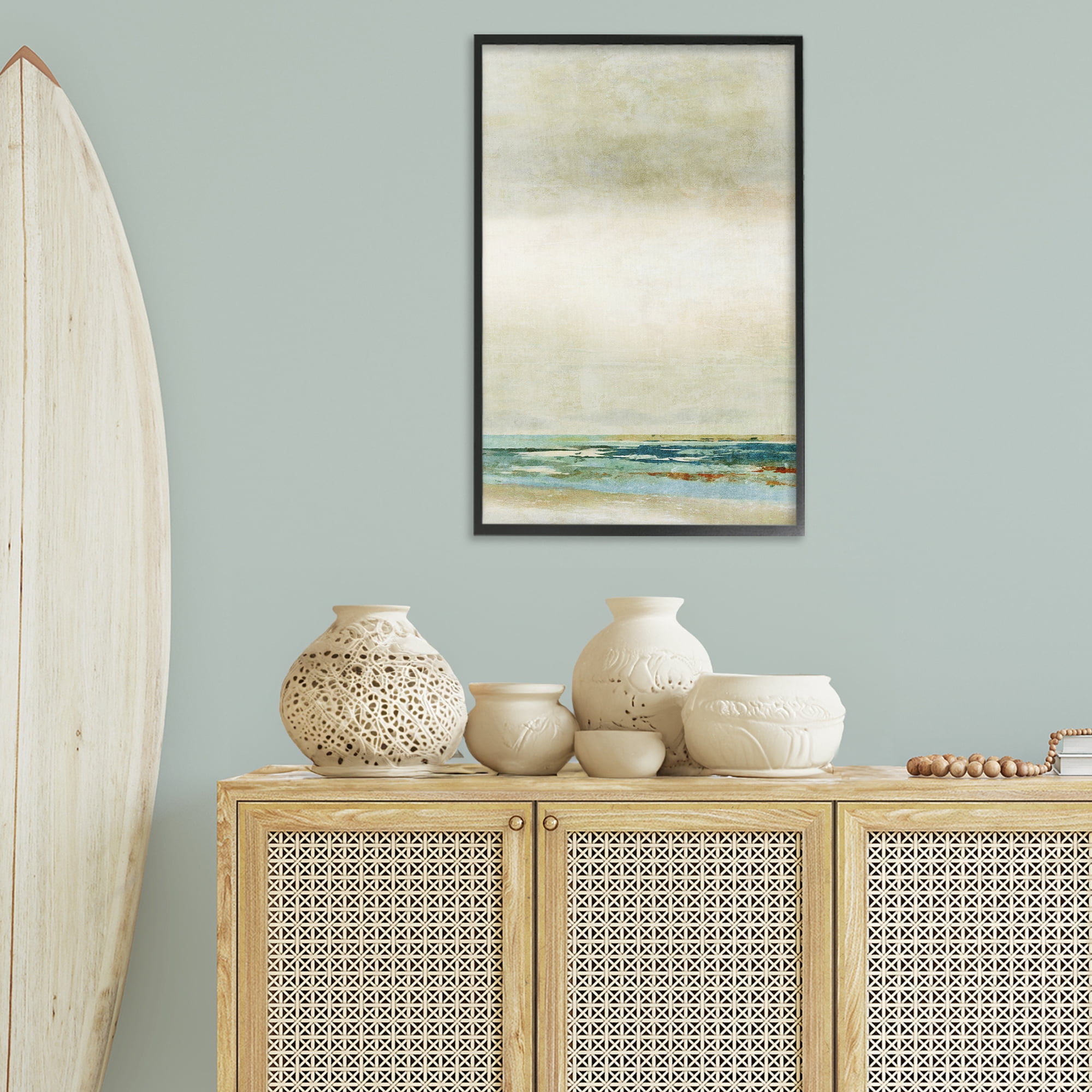 Stupell Industries Neutral Beige Beach Abstraction Abstract Painting Black Framed Art Print Wall Art, 20 x 30