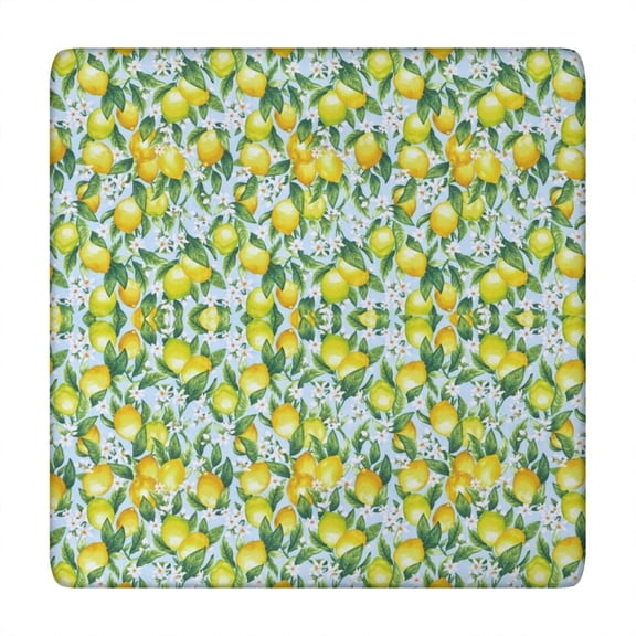 Lemon and Bees Elastic Fitted Tablecloth - Square Cover, Bright Yellow Print, Soft Scratch-Resistant Fabric for Outdoor Dining