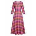 thumbnail image 4 of Tnhcen Women's Bohemian V Neck Long Sleeve Plaid Print Maxi Dress Nylon Spandex Matte Finish Casual Dress Plus Size S-2XL Loose Flowy Daily Outfit Beach Party Wear, 4 of 6
