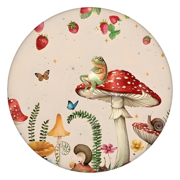 Red Mushroom Frog Light Pattern Round Fitted Tablecloth with Elastic Edge,Dining Table Cover Waterproof,Outdoor Round Tablecloth for Camping,Dining,Indoor and Outdoor