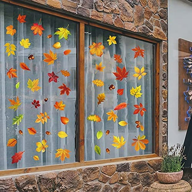 Pegatinas Decorativas De Otoño Y Acción De Gracias Para Ventanas - Hojas De Arce, 6 Hojas, Material PVC
