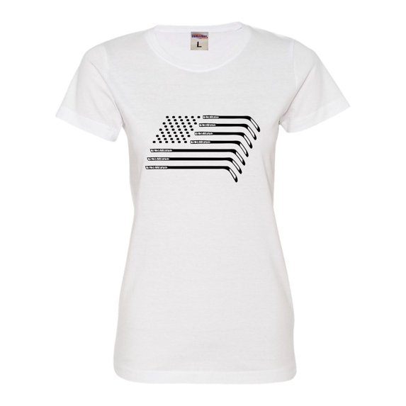 Womens Hockey Sticks & Pucks American Flag Deluxe Soft T-Shirt
