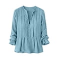 thumbnail image 4 of Endives Womens Cotton Linen Shirt Long Sleeve Shirt Button Down Shirts V Neck Pleated Casual Loose Blouses Roll Up Sleeve Shirt, 4 of 4