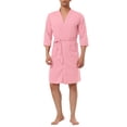 thumbnail image 2 of INSPIRE CHIC Men's Waffle Spa Robe Solid Color Sleepwear Long Sleeves Bathrobe XS Pink, 2 of 5