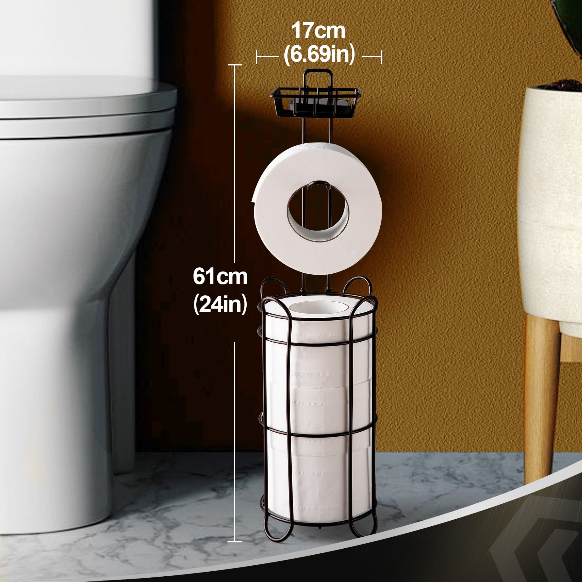 Toilet Paper Holder Holder with Shelf,Bathroom Freestanding Toilet Paper Stand,Holds Mega Rolls,Brown