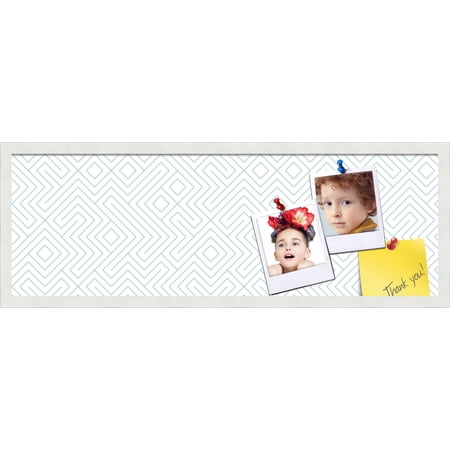 PinPix 36x12 Custom Cork Bulletin Board Maze White Aqua Poster Board Has a Fabric Style Canvas Finish Framed in Maze White Aqua by ArtToFrames (PinPix-1833)