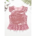 thumbnail image 3 of DPOIS Kids Girls Shiny Sequin Ruffle Hem Dance T-shirt Peplum Crop Top Pink 8, 3 of 7