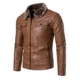 thumbnail image 2 of CHEEREAM Men's Faux Leather Zip Up Long Sleeve Bomber Jacket Fur Lapel Suede Sherpa Jacket Aviator PU Coat with Pockets Brown 4XL, 2 of 4