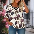 thumbnail image 2 of Camiseta Impresa Casual de Manga Corta de las Mujeres, Cuello en V de Manga de Cinco Cuartos con Pliegues en el Pecho, Camiseta de Estilo de Manga Larga de las Mujeres, 2 of 8