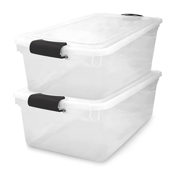 Open Box Homz 66Qt Clear Storage Container Bin with Latching Lids, (2 Pack)