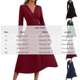thumbnail image 3 of Guieoi Womens Dresses Long Sleeve Solid-Color High-Waisted Pleated V-Neck Dress Midi Dress Blue XXL, 3 of 8