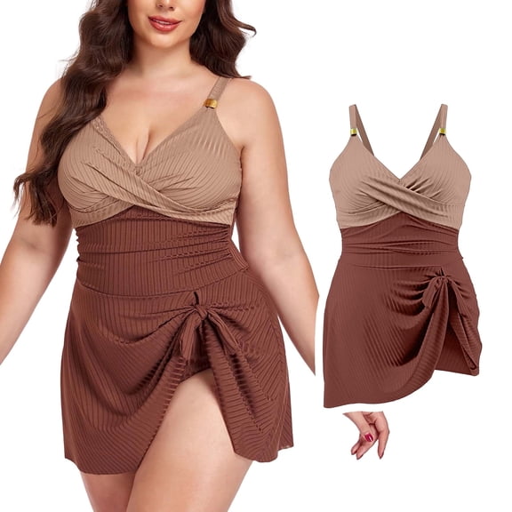 Women's Plus Size Bikini Swimsuits Swim Dress Tummy Control Bathing Suits High Waisted Swimwear For Full Coverage