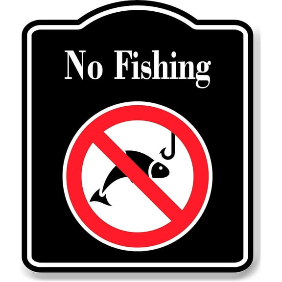 No Fishing Symbol BLACK Aluminum Composite Sign, 8.5"x10"