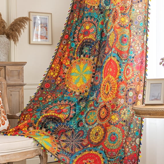 Erbnaryx Boho Curtains Geometric Light Filtering Semi-Blackout Window Curtains 102 Inches Long Rod Pocket Drapes for Living Room 2 Panels-Dot Colorful