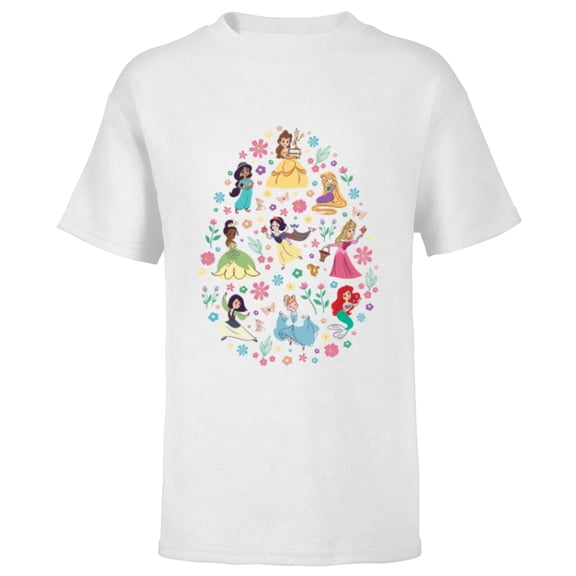 Disney Princess Spring Flower Filled Easter Egg - Short Sleeve T-Shirt for Kids - Customized-White