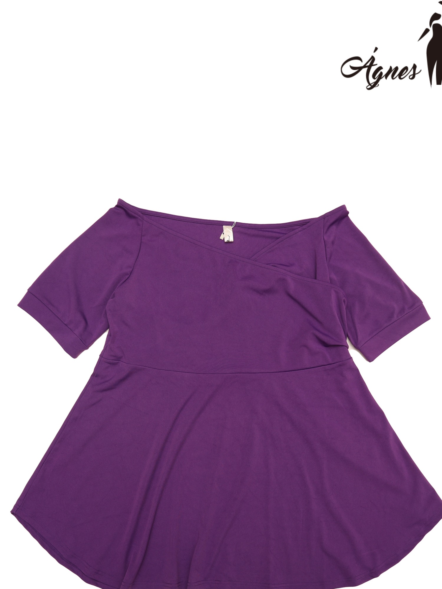 DARING DIVA Women's Plus V Neck Short Sleeve Ruched Peplum Blouse 2X Purple