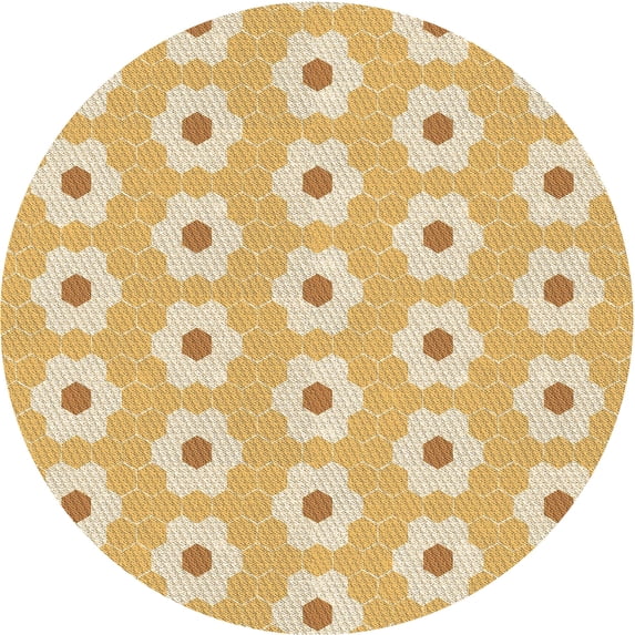 Ahgly Company Indoor Round Patterned School Bus Yellow Area Rugs, 8' Round