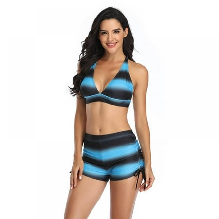 

Clearance Women S Sports V-Neck Backless Bikini Two Pieces Set Strap Cross Swimsuit Retro Tie Dye Bra And Boxer Suit