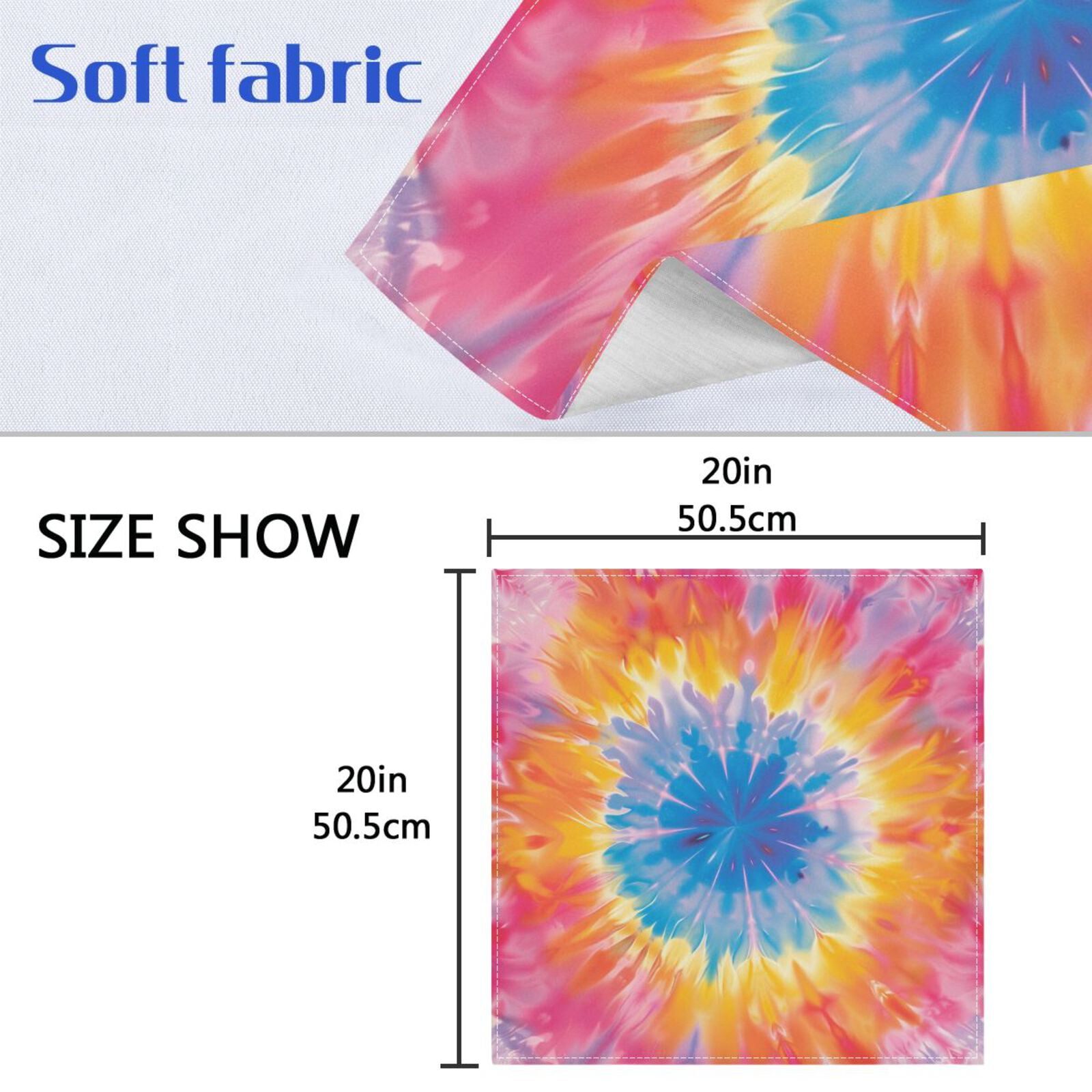 JSTEL Tie Dye Pink Yellow & Blue Cloth Napkins Set of 6, 20x20 Inch Washable and Reusable Napkin for Decoupage Dinner Party Everyday Use
