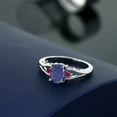 thumbnail image 4 of Gem Stone King 925 Sterling Silver Blue Lapis and Red Created Ruby 3 Stone Engagement Ring for Women | 1.50 Cttw | Oval 8X6MM | Round 2MM | Gemstone Birthstone | Size 8, 4 of 4