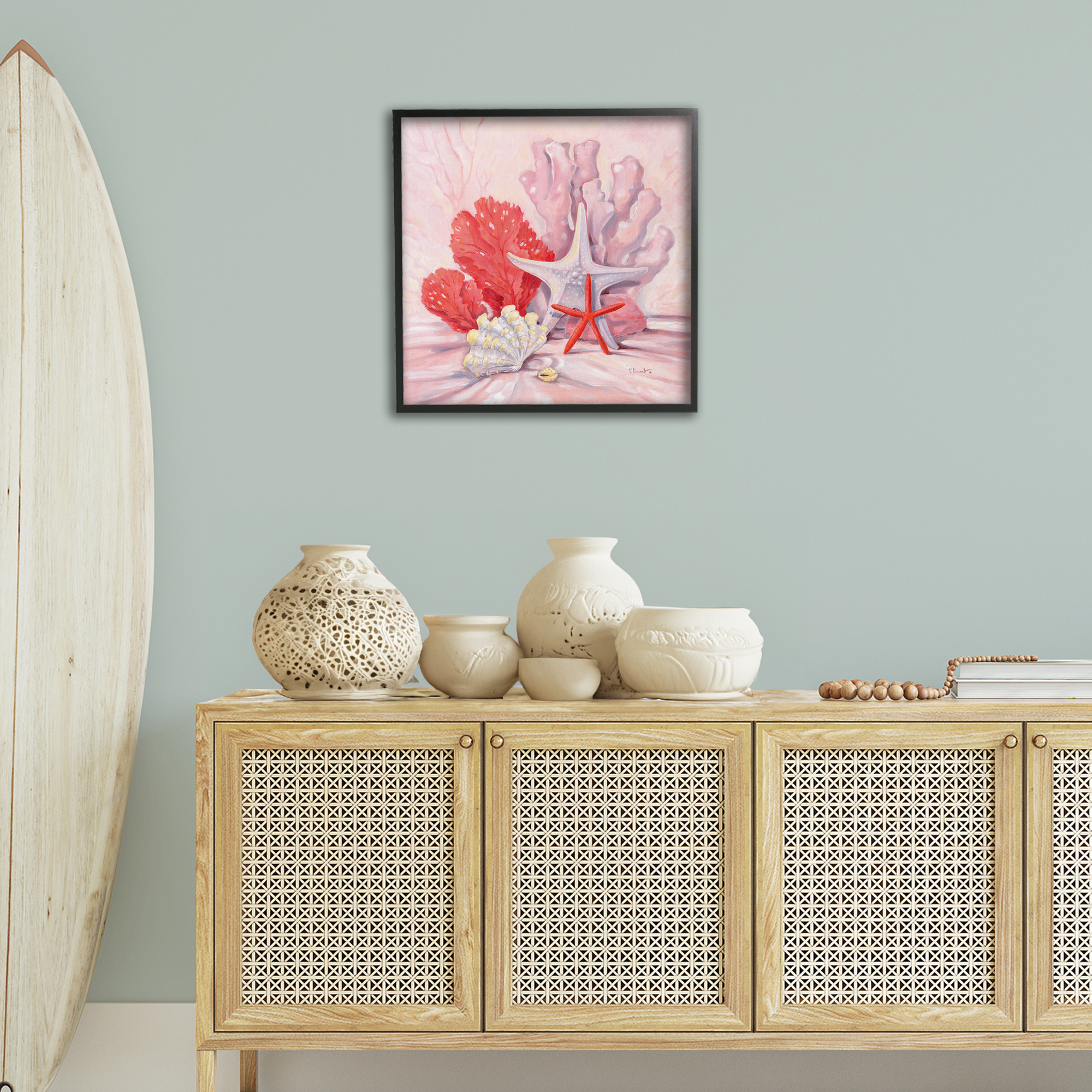 Stupell Industries Pink Gathered Sea Life Animals & Insects Painting Black Framed Art Print Wall Art, 24 x 24