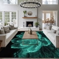 thumbnail image 5 of Rectangle Rug 5x8ft Area Rug, Teal Watercolor Transparent Flower Area Rugs for Living Room Bedroom, Blooms Floral on Black Floor Mat Non-Slip Non-Shedding Carpet Indoor Accent Rugs, 5 of 9