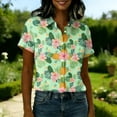 thumbnail image 4 of Sewkxo Hawaii Shirt for Woman Floral Printed Short Sleeves Lapel Button Down Tropical Beach Shirt 2026 Fashion Loose Fit Party Holiday Tees Shirts,Green M, 4 of 5