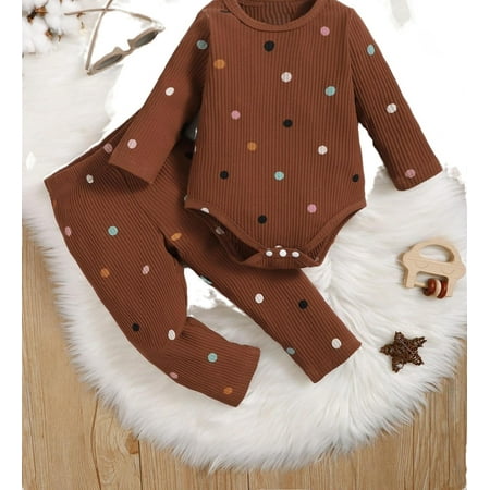 

Casual Polka Dot Round Neck Long Sleeve Coffee Brown Baby Sets (Baby s)