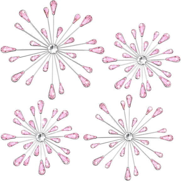 UGUCYUI-4 Pcs Starburst Wall Decor Bling Wall Art Crystal Teardrop 3D Hanging Rhinestone Radial Metal Artwork Modern Accent Sculptures Decorations for Living Room Home Office Bedroom (Pink)