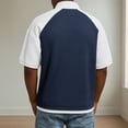 thumbnail image 4 of Hearthz Waffle Half Zip Pullover Men Patchwork Raglan Shirts for Men Short Sleeve Lightweight Gym Basketball Jerseys for Men Navy XL, 4 of 4