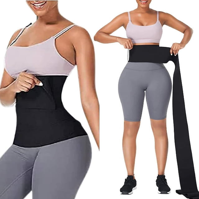 Veeki Waist Trainer For 3.28 Feet Women Bandage Wrap Sauna Belt Long Torso Tummy Sweat Wraps Belly Body Shaper Waist Trimmer Belt (one Size, Black)