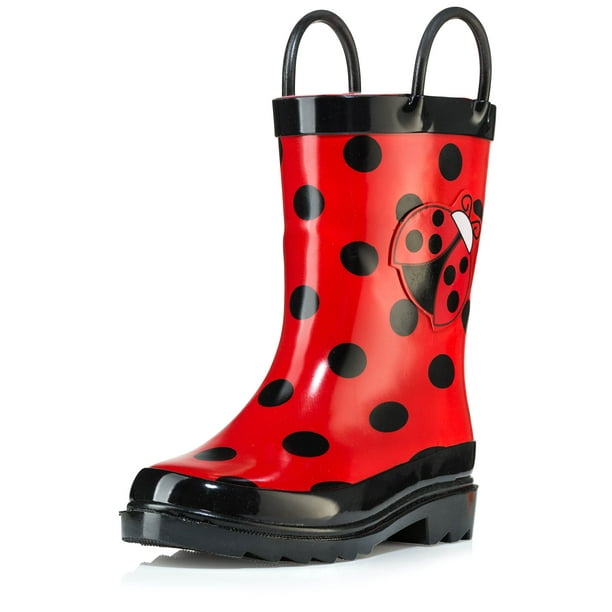 Little Girls Red Ladybug Rubber Rain Boots Size 4 Toddler