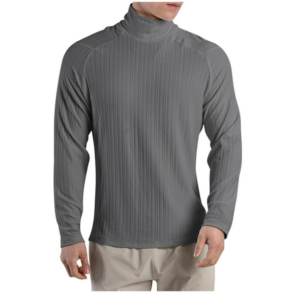 Mgmyaa Men's Undershirt High Neck Pleated Loose Fit Long Sleeve T-Shirt for Training Inner Layer Elastic Thermal Wear Comfortable Stretchy Top Workout Base Layer