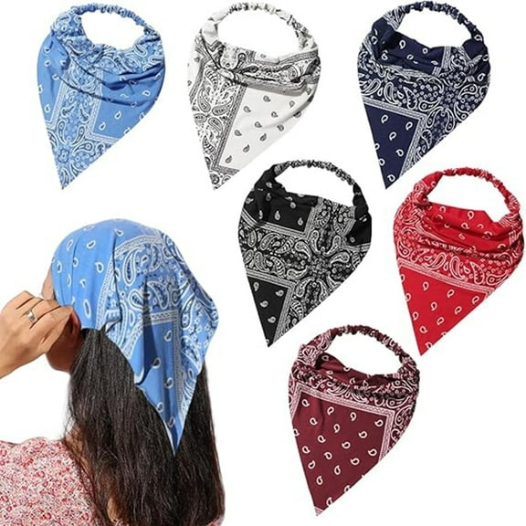 6 Pack Hair Scarf Headband for Women, Elastic Bandana Head Scarf Large Boho Triangle Kerchief