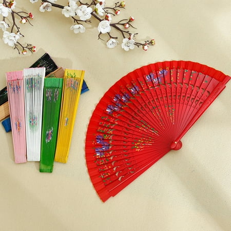 

Mairbeon Folding Fan Hollow Out Double-sided Craft Gift Dancing Printing Wood Spanish Hand Fan Party Supplies