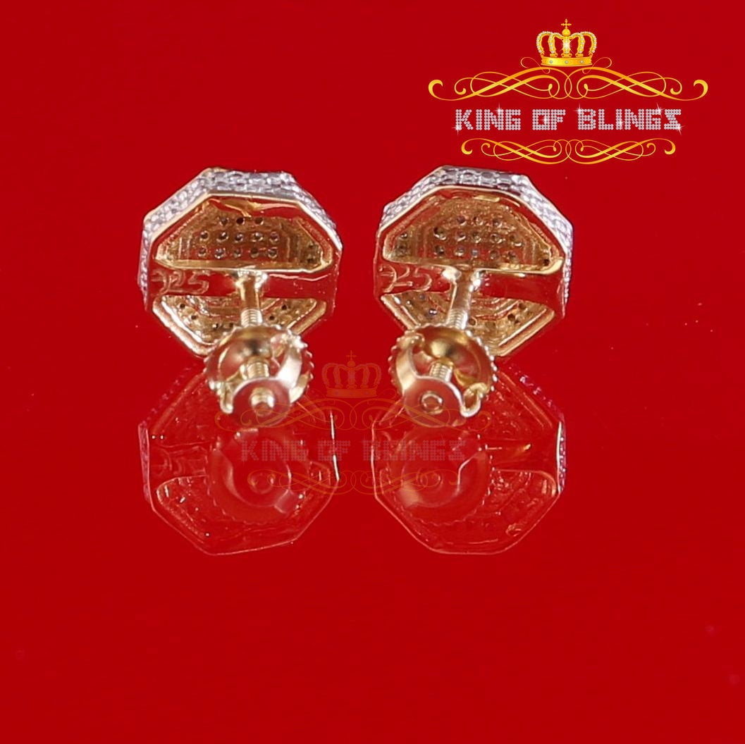 King of Bling's Women's Stud in 925 Yellow Sterling Silver 0.33ct Diamond Stud Men's Earrings