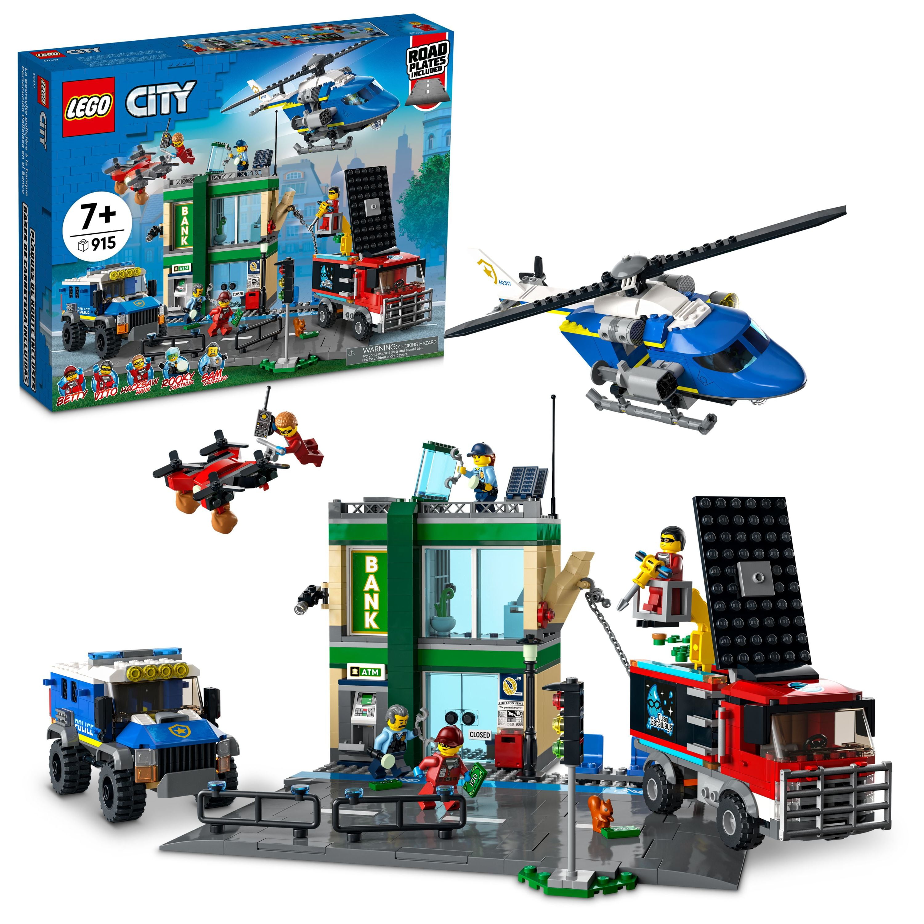 LEGO City Police Chase 60317 Bank with Helicopter, Drone and 2 Truck Toys for Kids 7 Plus Years Old, 2022 Series Building Sets -