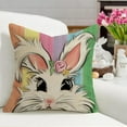 thumbnail image 5 of Happy Easter Bunny Decorative Throw Pillow Covers 18 x 18 Set of 4, Hello Peeps Rabbit Eggs Porch Patio Outdoor Pillowcase, Colorful Stripes Plaid Farmhouse Cushion Case Home Decor, 5 of 6