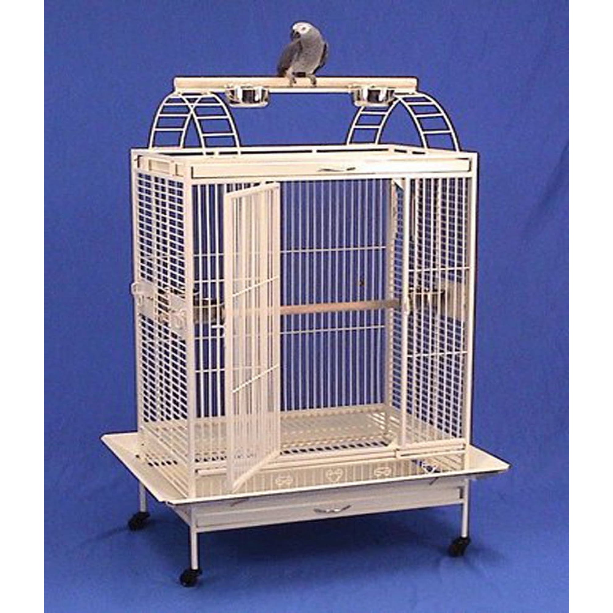 XX-Large 40"L x 30"W x 71" H Deluxe Extra Strong Wrought Iron Castle Play Top Parrot Bird Rolling Cage With Extra Strong 6mm Wire