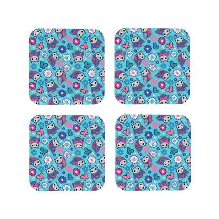 

Honeii Wls And Flowers print Leather Coaster Set of 4 ideal for safeguarding your furniture from drinks spills and effortless cleanup-Square