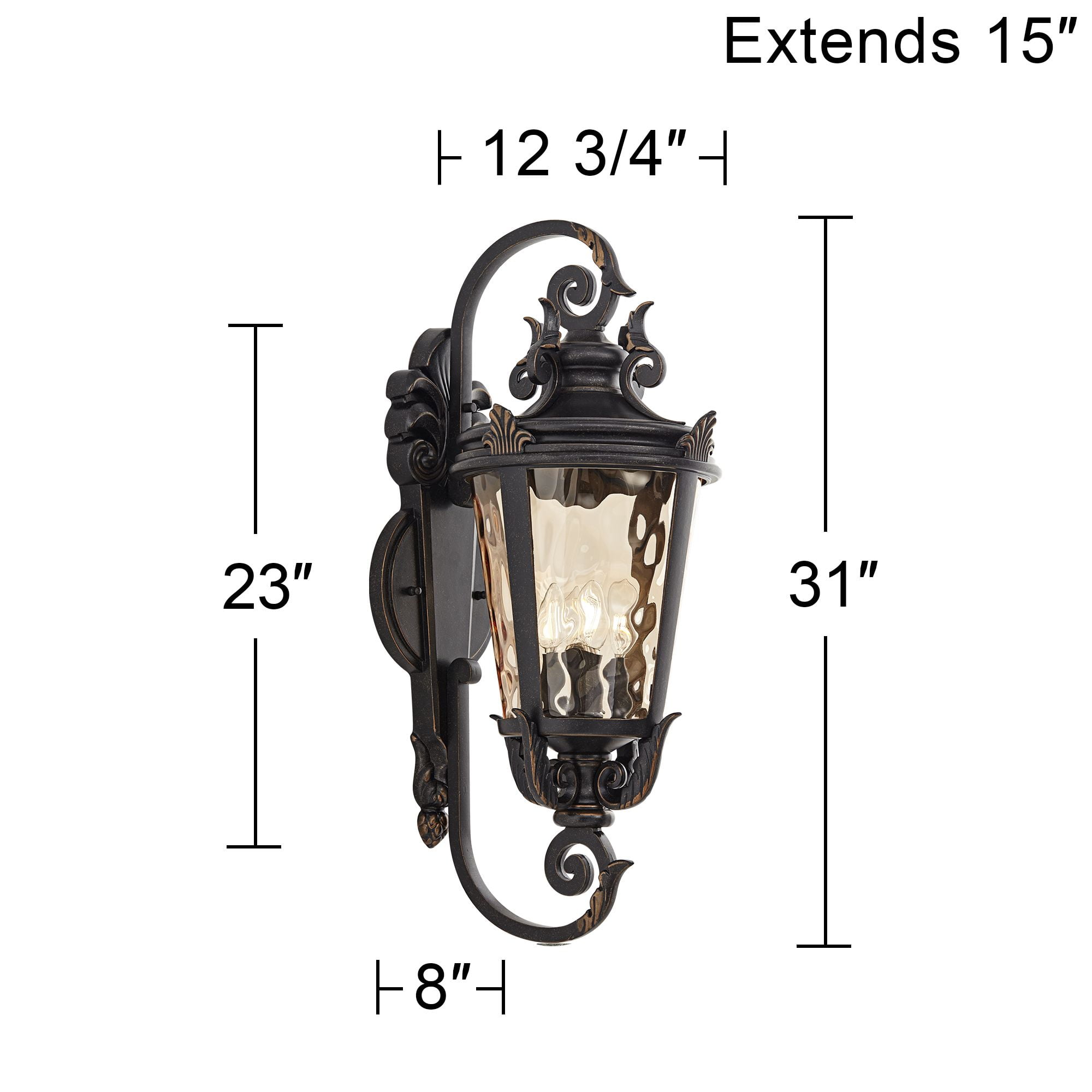 John Timberland Casa Marseille Vintage Rustic Outdoor Wall Light Fixture Veranda Bronze Ornate Scroll 31" Champagne Hammered Glass for Post Exterior