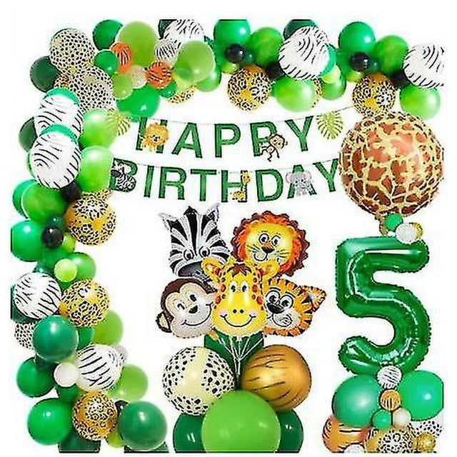 Decoraciones para fiestas temáticas de Safari en la jungla, 67 unidades/juego, incluidos globos de papel de animales, pancarta de feliz cumpleaños