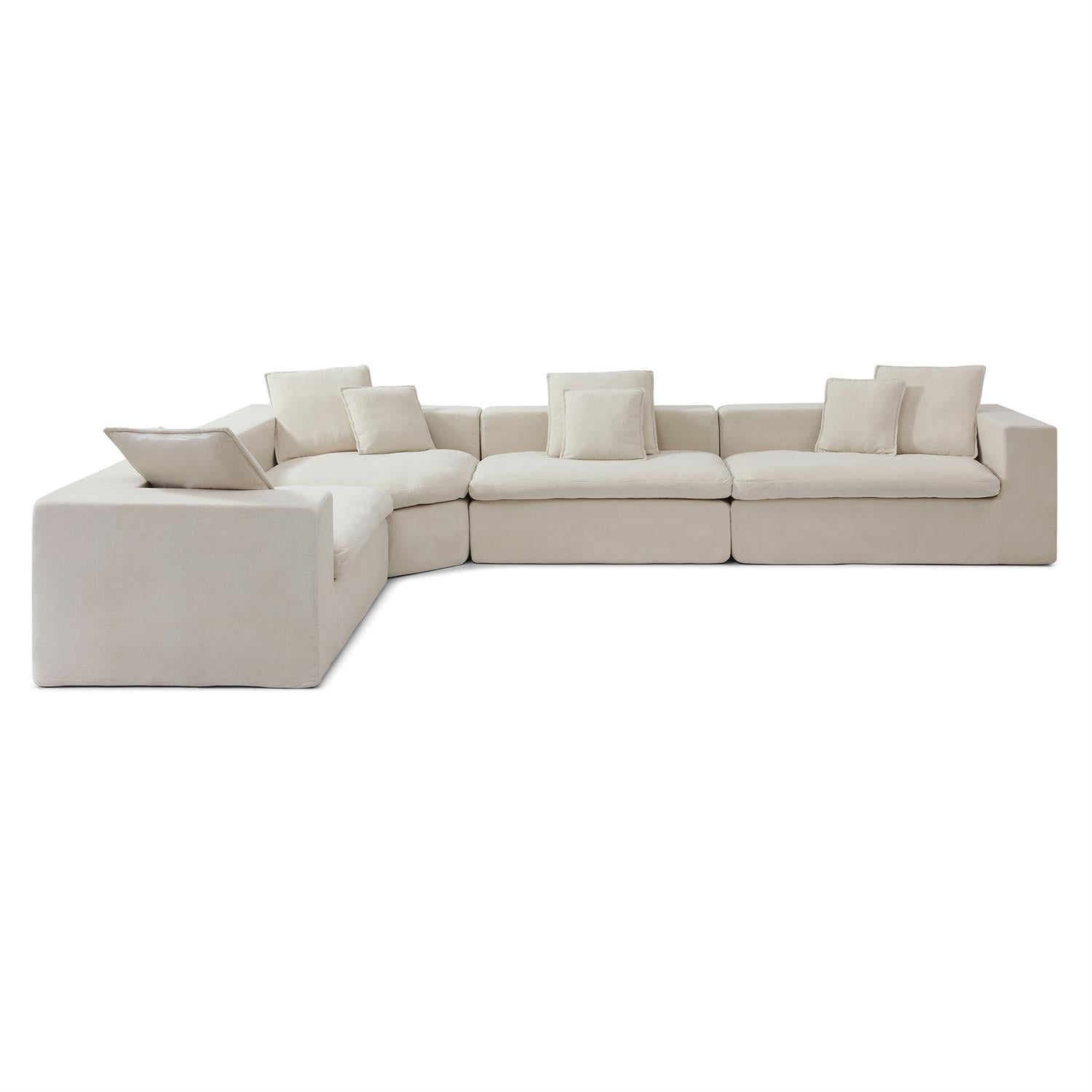 Demi Bonn 149" Cloud Sectional Sofa with L-Shape Chaise, Modern Deep Seat Modular Couch, Velvet Upholstered for Living Room or Bedroom, No Assembly Needed, Beige