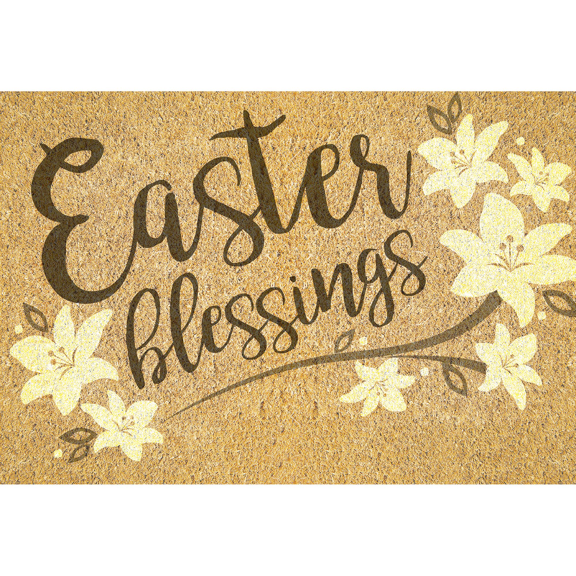 Personalized Easter Blessings Indoor/Outdoor Doormat with Spring Flowers Design and Custom Name Printing
